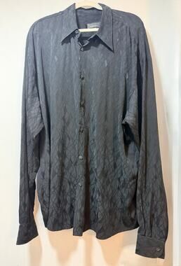 Vintage Bernini Beverly Hills Men's Black Textured Button-Down Shirt Size XXXL